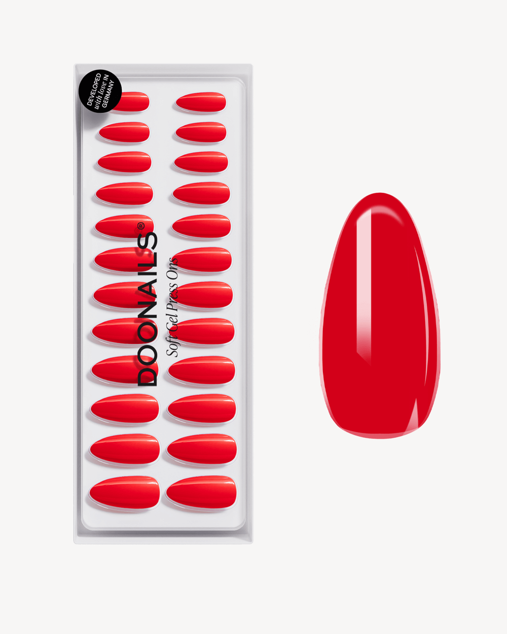 Rose Red Medium Almond Soft Gel Press Ons - US Doonails