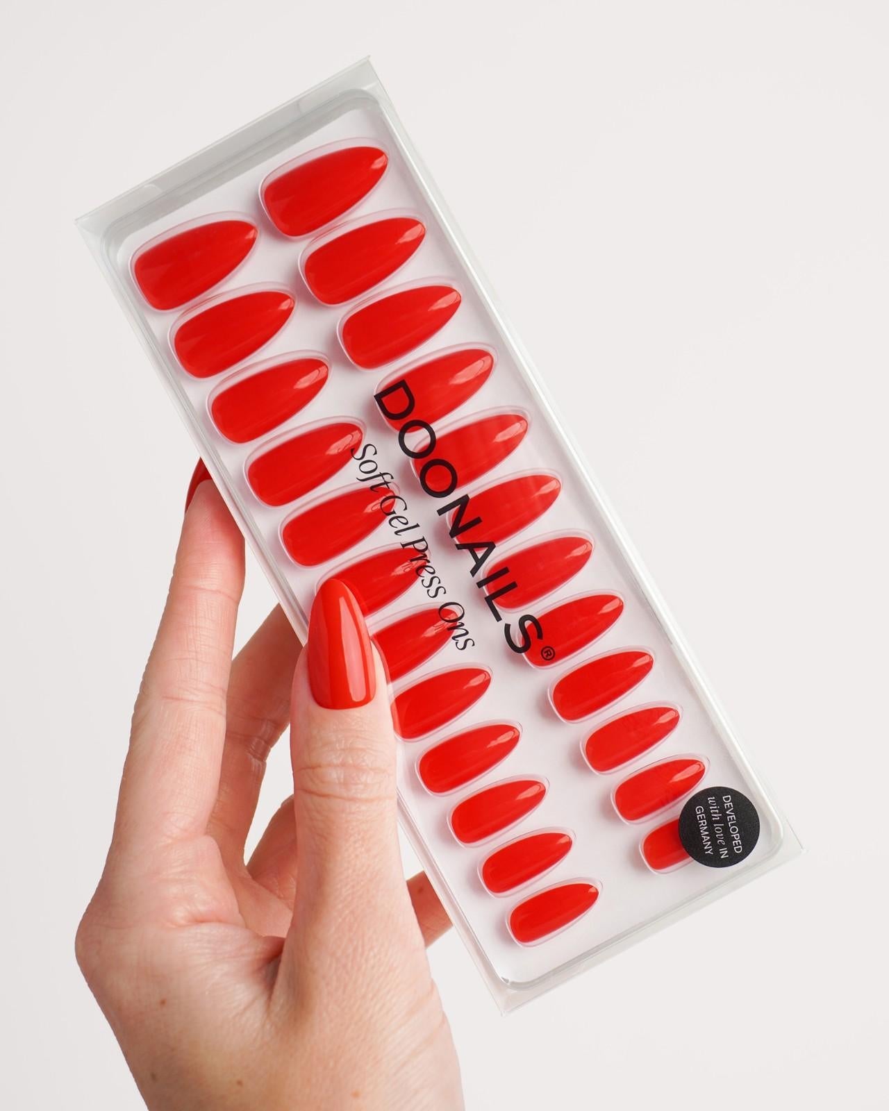 Rose Red Medium Almond Soft Gel Press Ons