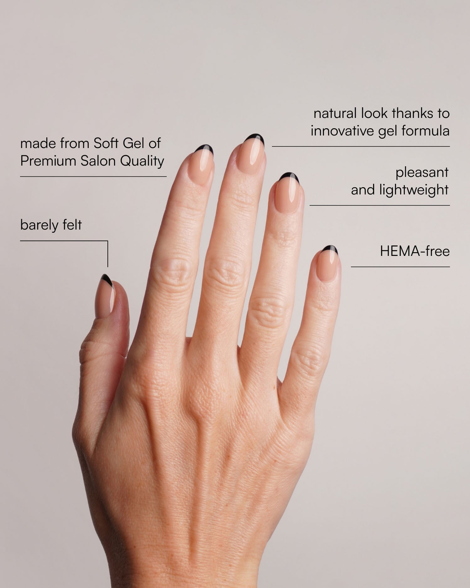 Black French Short Round Soft Gel Press Ons - Doonails US