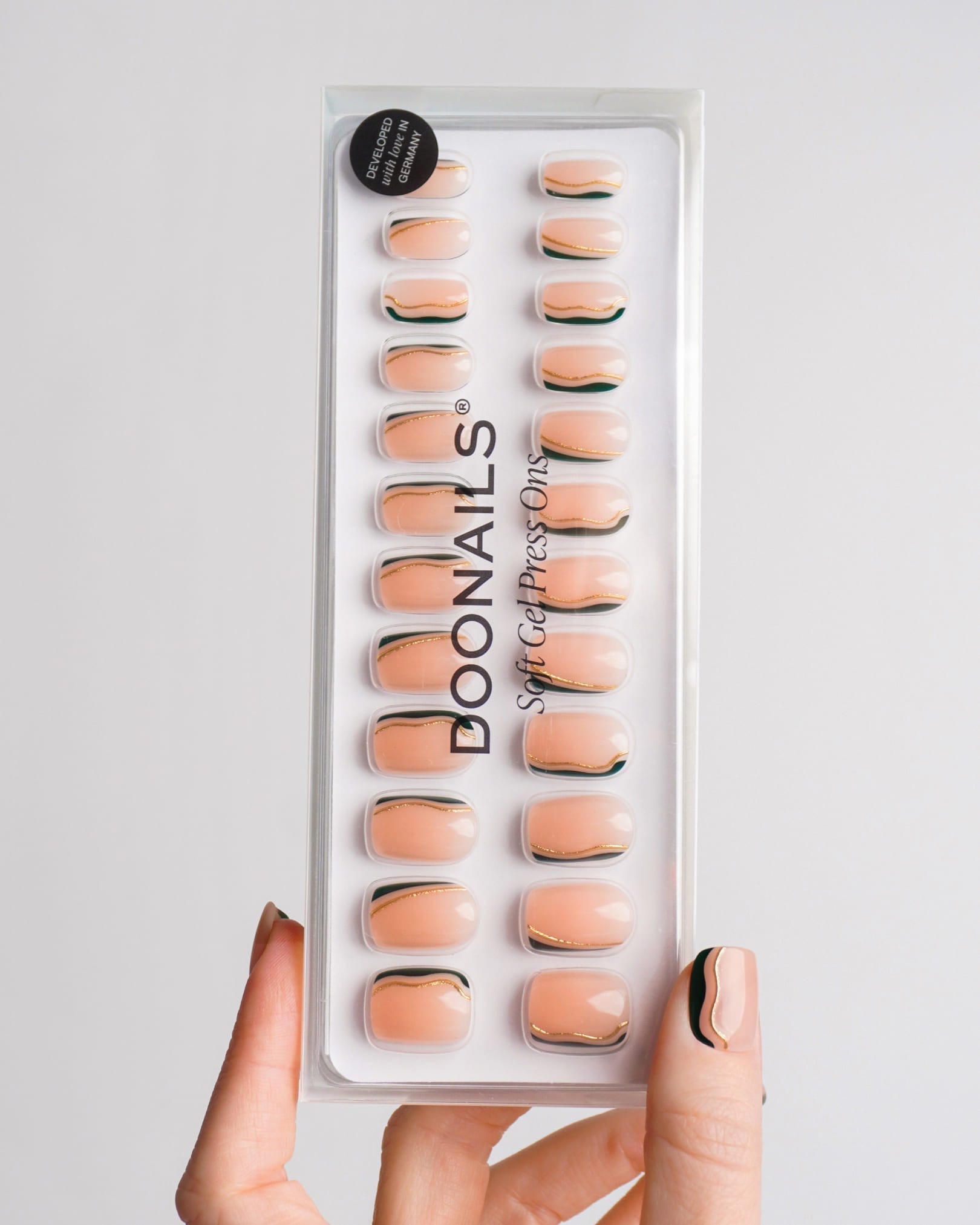 Gold Green Slate Swirl Short Square Soft Gel Press Ons - Doonails US