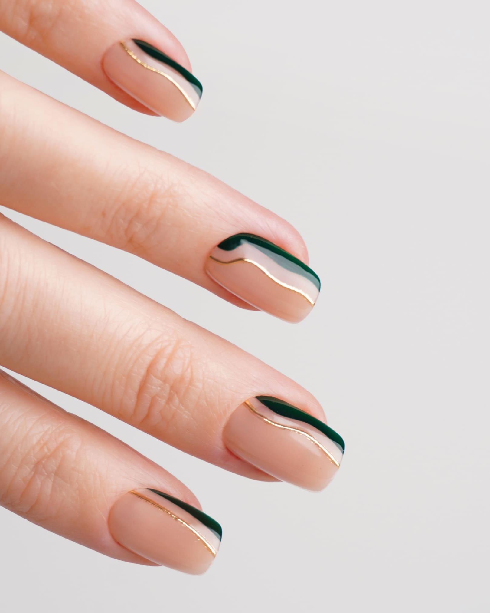 Gold Green Slate Swirl Short Square Soft Gel Press Ons - Doonails US