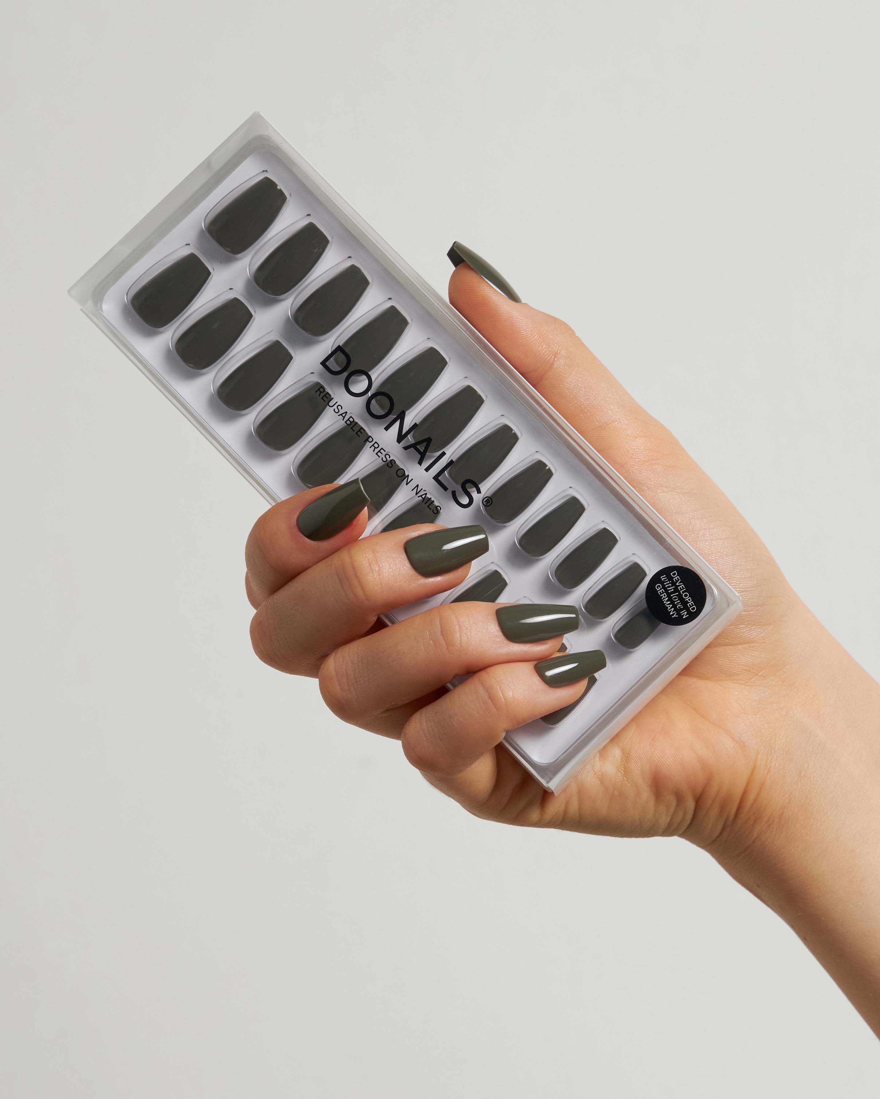 Khaki Short Coffin Soft Gel Press Ons - Doonails US