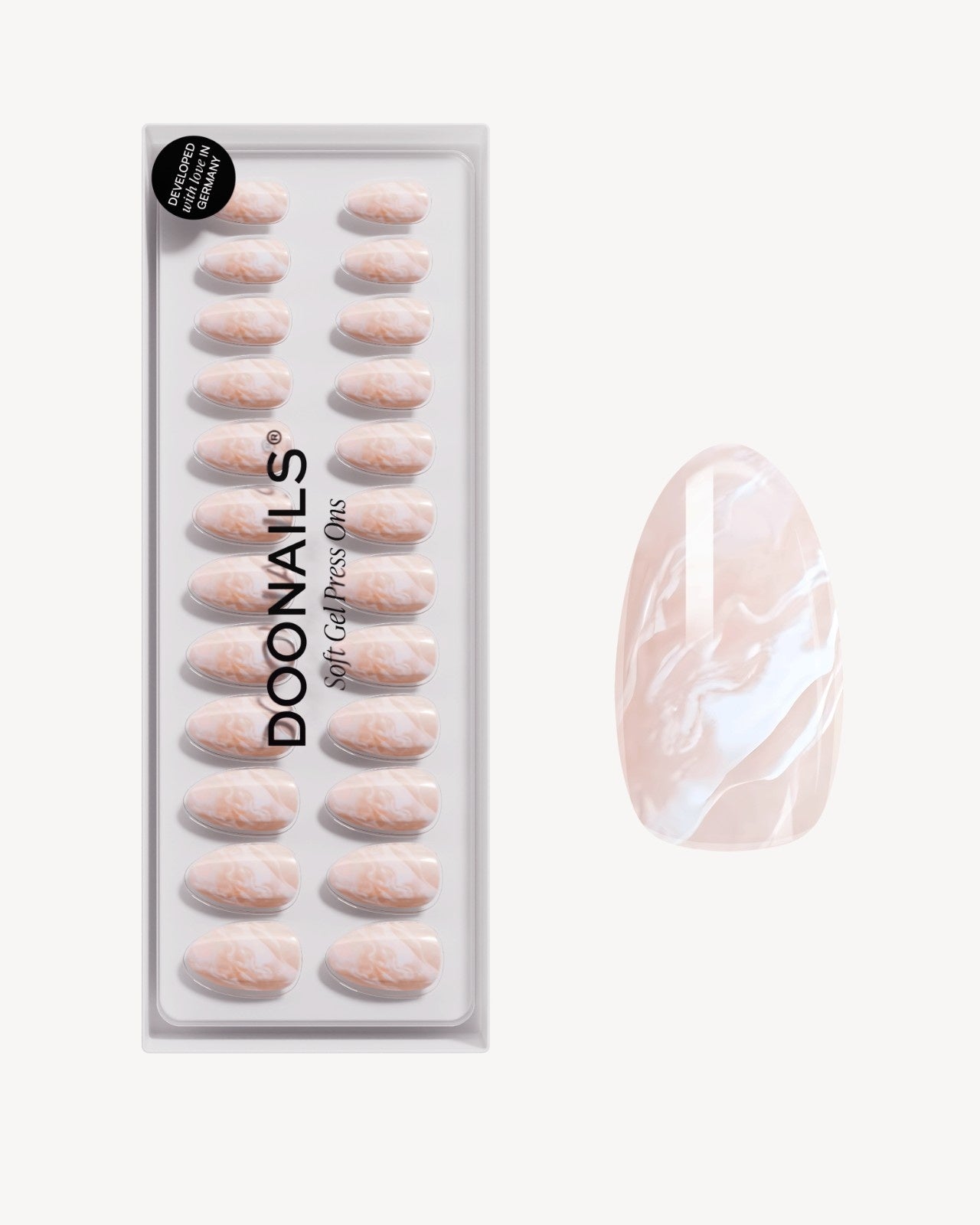 Nude Marble Short Almond Soft Gel Press Ons - Doonails US