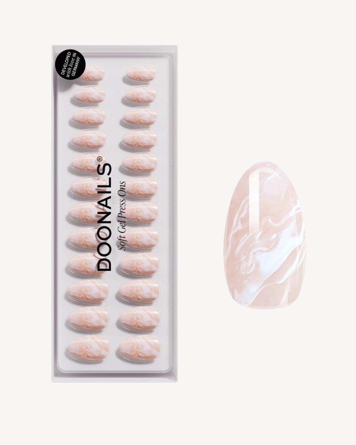 Nude Marble Short Almond Soft Gel Press Ons - Doonails US