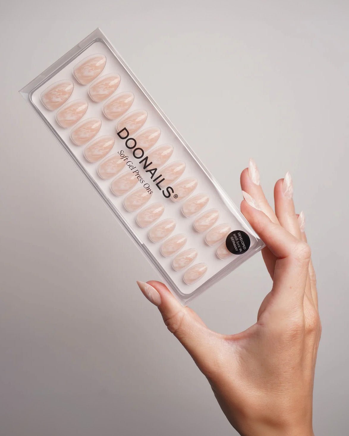 Nude Marble Short Almond Soft Gel Press Ons - Doonails US