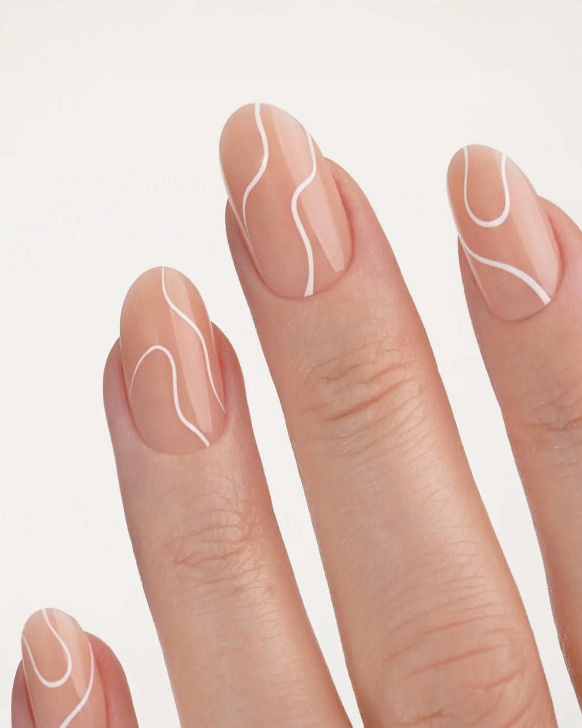 White Swirl Medium Round Soft Gel Press Ons - Doonails US