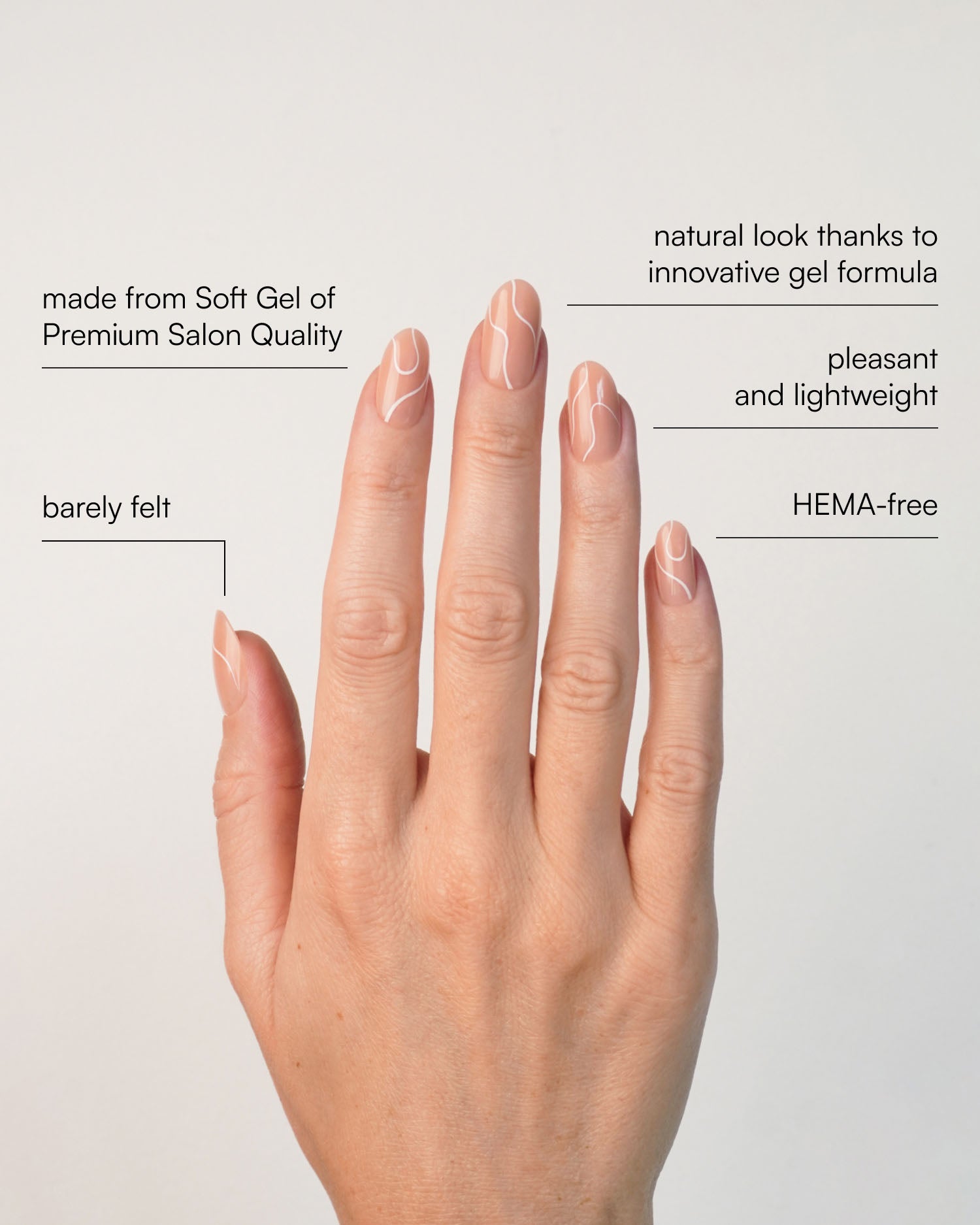 White Swirl Medium Round Soft Gel Press Ons - Doonails US